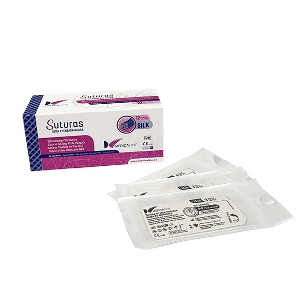 Sutura de Seda 75cm. Aguja 1/2 Círculo Triangular 20mm. 12uds