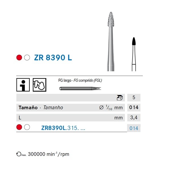 ZR8390L.315.014 Fresa Turbina Diamante para Circonio Komet 5 Uds