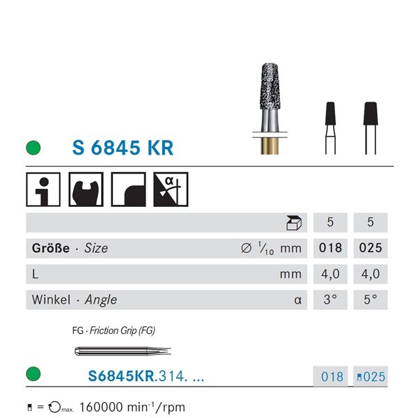 S6845.314 Fresa Diamante Turbina 5 Uds