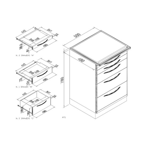 Módulo Rodable 5 Cajones Zilfor - Imagen 2