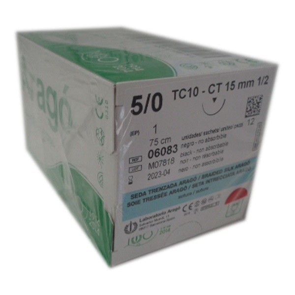 Sutura seda TC10 Aragó 1/2 Triangular 15mm 12 uds