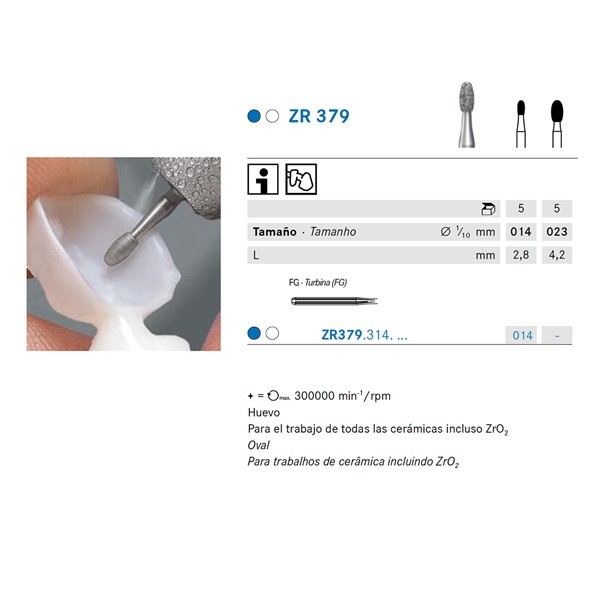 ZR379.314 Fresa Turbina Diamante para Circonio Komet 5 Uds