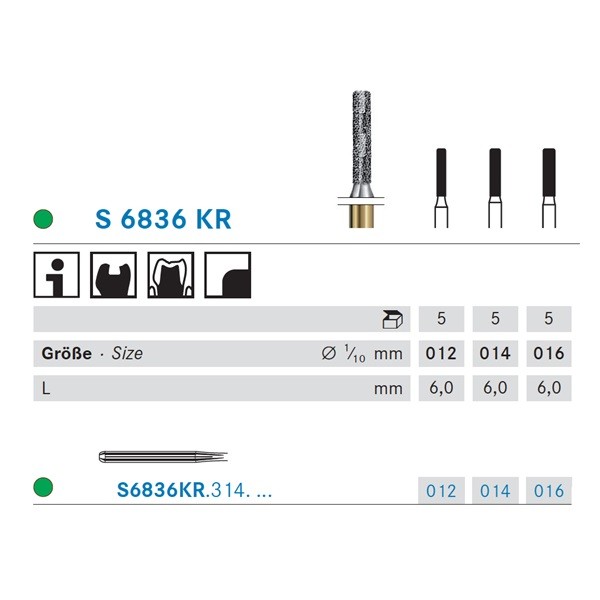 S6836.314 Fresa Turbina Diamante Cilíndrica Komet 5 Uds