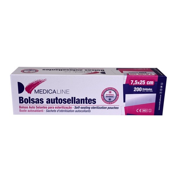 Bolsas esterilización Autoadhesivas 7,5cm x 25cm 200 uds Medicaline