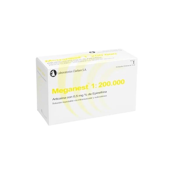 Anestesia Meganest 1:200000 50 Carpules - Amarillo