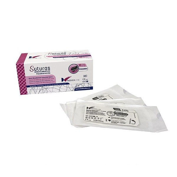 Sutura Supramid 75cm. Aguja 3/8 Círculo 19mm. 12uds